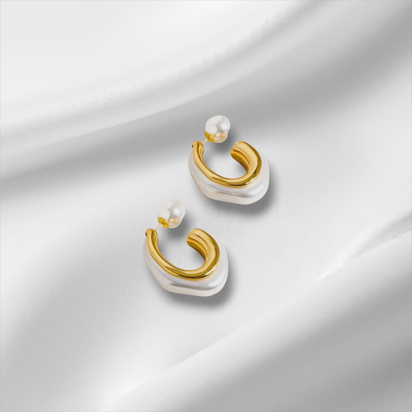 European Summer 18K Gold Earrings - Quiet Luxury Pearl Hoops