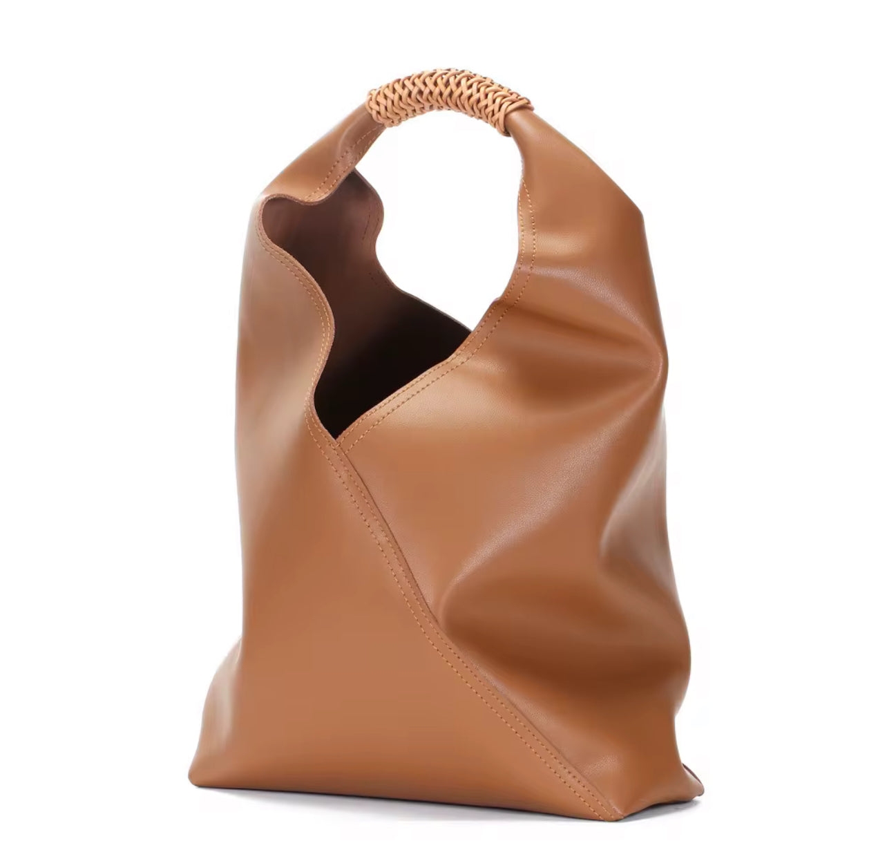 The Sculptural Minimalist Leather Tote - Genuine Leather