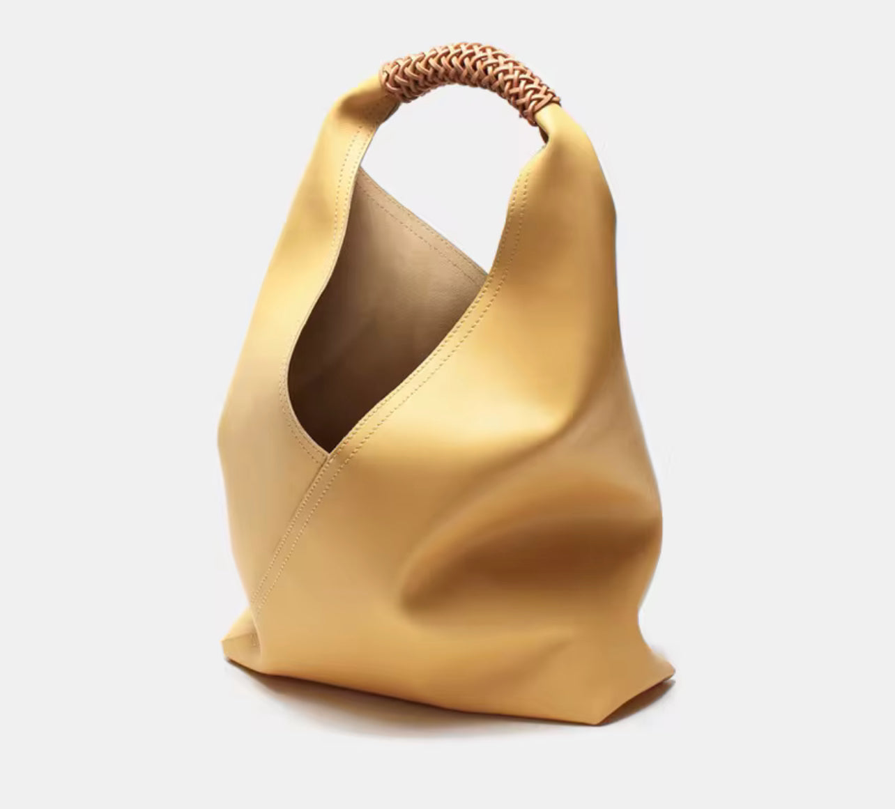 The Sculptural Minimalist Leather Tote - Genuine Leather