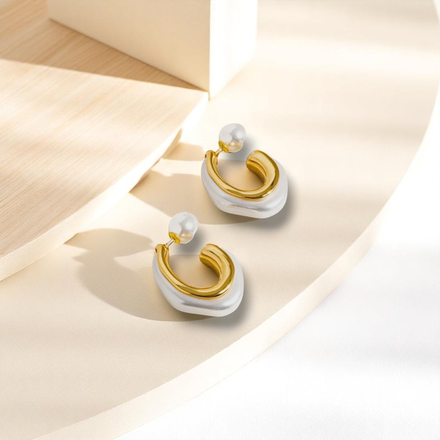 European Summer 18K Gold Earrings - Quiet Luxury Pearl Hoops