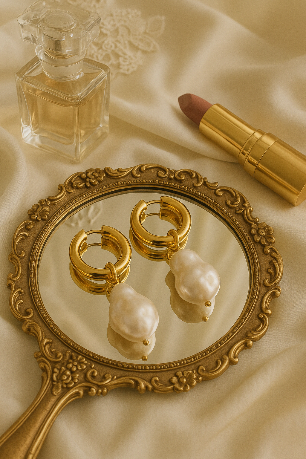 Vivienne Minimalist Statement Sculpted Pearl Drop Gold Hoops